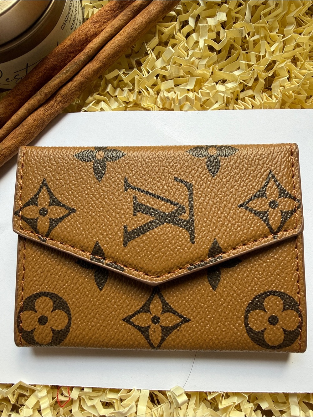 Fashion Jewelry Tan Monogram Envelope Card Wallet